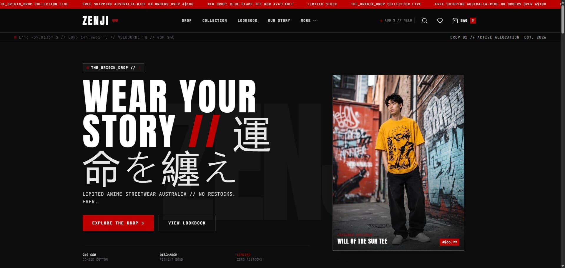 Zenji Streetwear Storefront screenshot